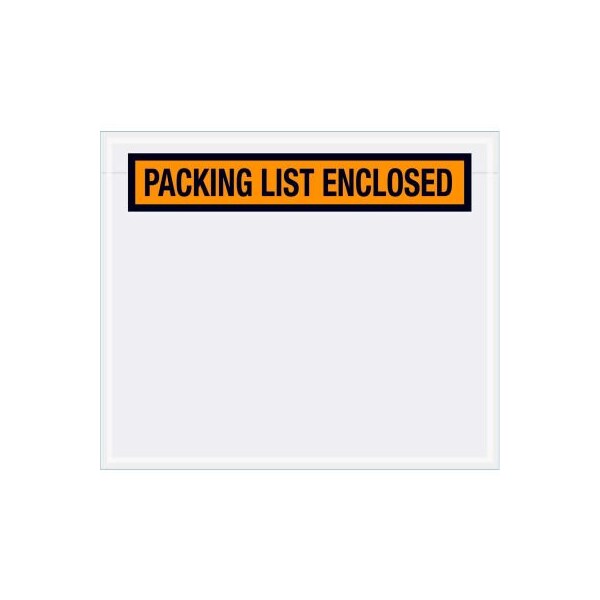 Panel Face Envelopes, "Packing List Enclosed" Print, 6-1/2"L x 5"W, Orange, 1000/Pack