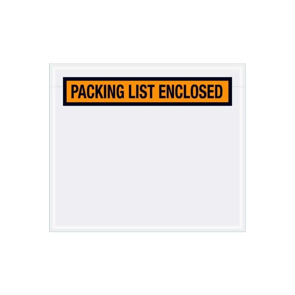 Panel Face Envelopes, "Packing List Enclosed" Print, 6"L x 7"W, Orange, 1000/Pack
