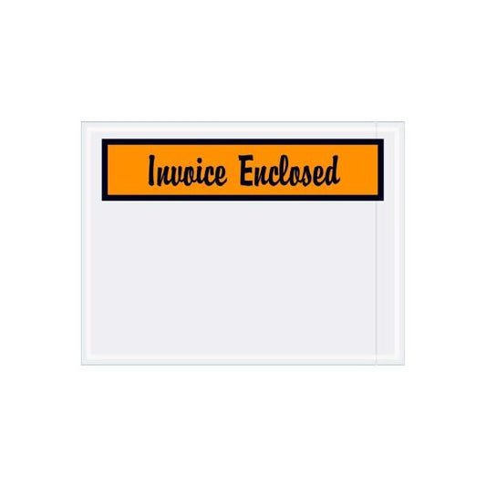 Panel Face Envelopes, "Invoice Enclosed" Print, 6"L x 4-1/2"W, Orange, 1000/Pack