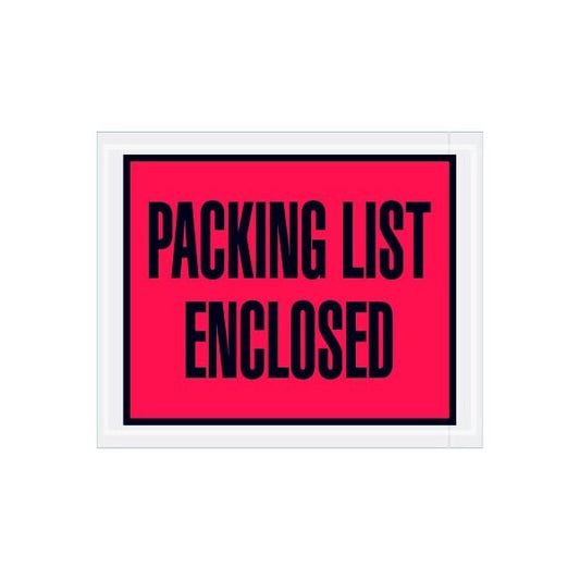 Full Face Envelopes, "Packing List Enclosed" Print, 5-1/2"L x 4-1/2"W, Red, 1000/Pack