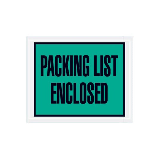 Full Face Envelopes, "Packing List Enclosed" Print, 5-1/2"L x 4-1/2"W, Green, 1000/Pack