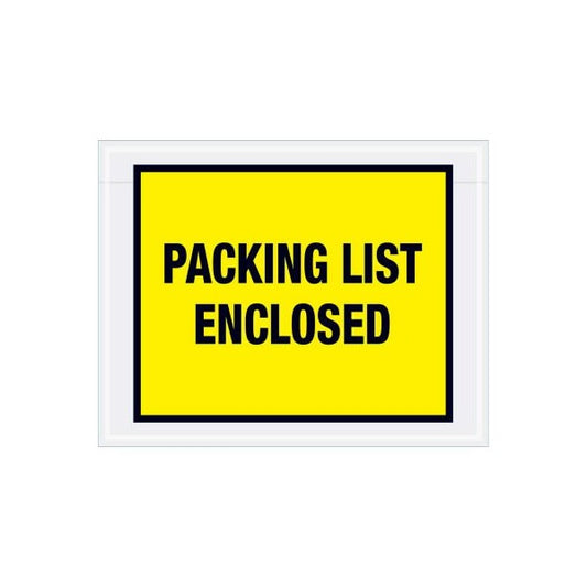 Full Face Envelopes, "Packing List Enclosed" Print, 7"L x 5-1/2"W, Yellow, 1000/Pack