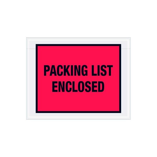Full Face Envelopes, "Packing List Enclosed" Print, 7"L x 5-1/2"W, Red, 1000/Pack