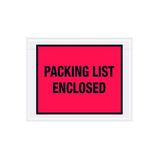 Full Face Envelopes, "Packing List Enclosed" Print, 7"L x 5-1/2"W, Red, 1000/Pack