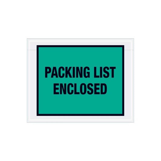 Full Face Envelopes, "Packing List Enclosed" Print, 7"L x 5-1/2"W, Green, 1000/Pack