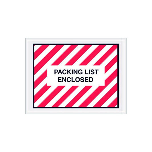Full Face Striped Envelopes w/ "Packing List Enclosed" Print, 6"L x 4-1/2"W, Red/White, 1000/Pack