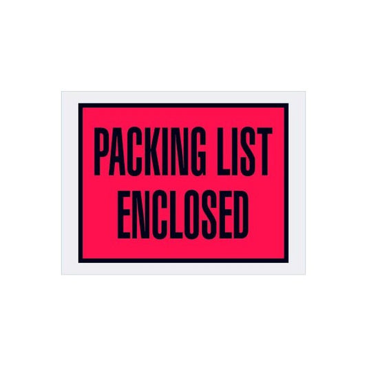 Full Face Open End Envelopes, "Packing List Enclosed" Print, 6"L x 4-1/2"W, Red, 1000/Pack