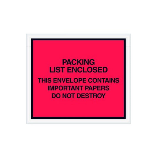 Full Face Envelopes, "Important Papers Enclosed" Print, 6"L x 4-1/2"W, Red, 1000/Pack