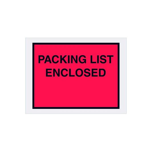Full Face Side Opening Envelopes w/ "Packing List Enclosed" Print, 6"L x 4-1/2"W, Red, 1000/Pack
