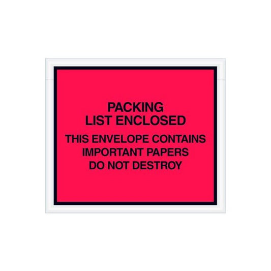 Full Face Envelopes, "Important Papers Enclosed" Print, 6"L x 7"W, Red, 1000/Pack