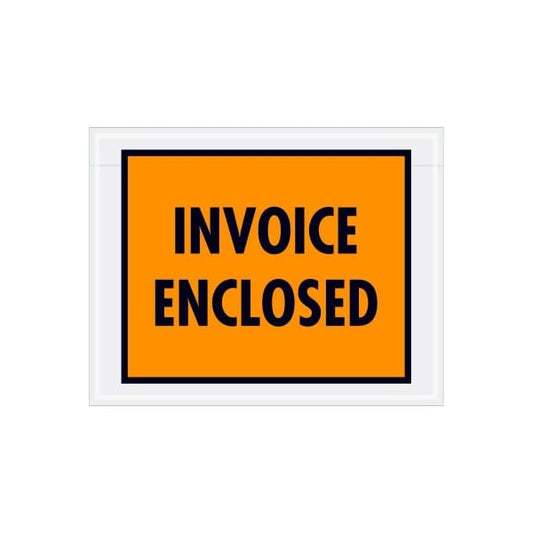 Full Face Envelopes, "Invoice Enclosed" Print, 5-1/2"L x 7"W, Orange, 1000/Pack
