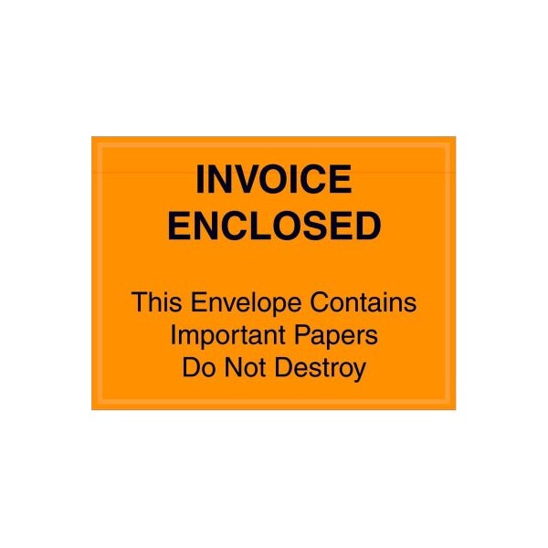Full Face Envelopes, "Important Papers Enclosed" Print, 6"L x 4-1/2"W, Orange, 1000/Pack