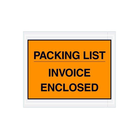 Full Face Envelopes, "Packing List/Invoice Enclosed" Print, 5-1/2"Lx4-1/2"W, Orange, 1000/Pack