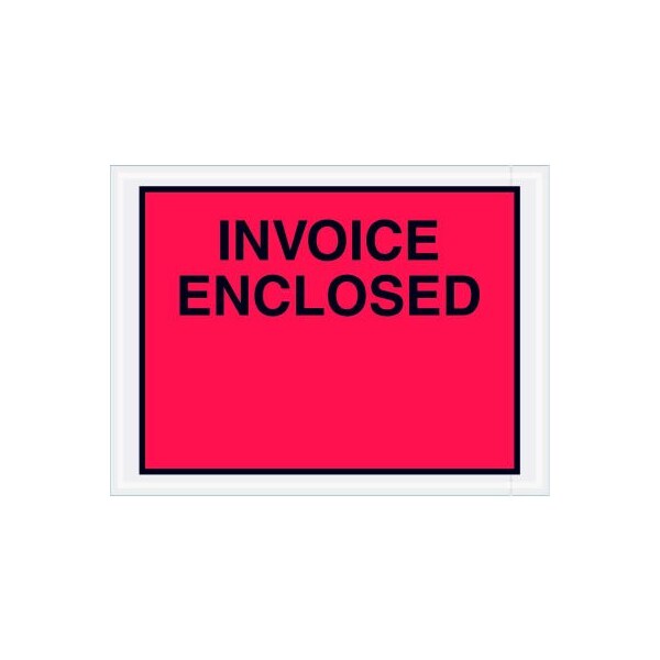 Full Face Envelopes, "Invoice Enclosed" Print, 6"L x 4-1/2"W, Red, 1000/Pack