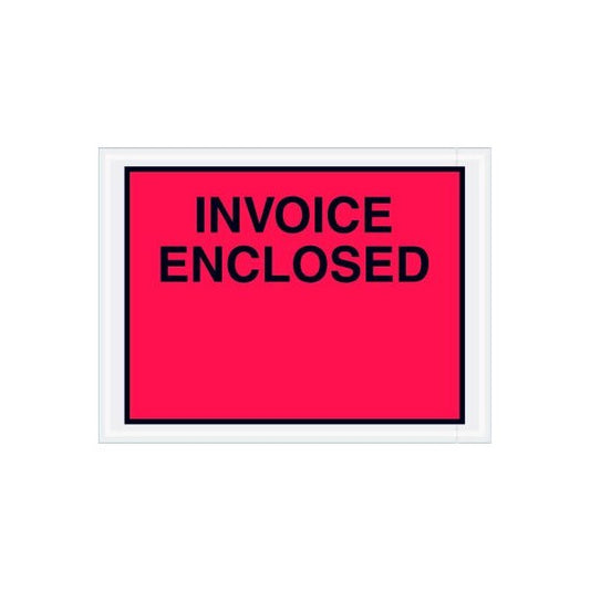 Full Face Envelopes, "Invoice Enclosed" Print, 6"L x 4-1/2"W, Red, 1000/Pack