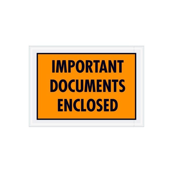 Full Face Envelopes, "Important Documents Enclosed" Print, 7-1/2"L x 5-1/4"W, Orange, 1000/Pack