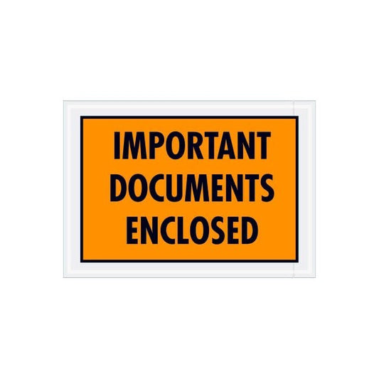 Full Face Envelopes, "Important Documents Enclosed" Print, 7-1/2"L x 5-1/4"W, Orange, 1000/Pack