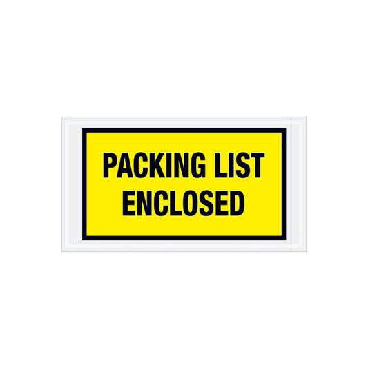 Full Face Envelopes, "Packing List Enclosed" Print, 10"L x 5-1/2"W, Yellow, 1000/Pack