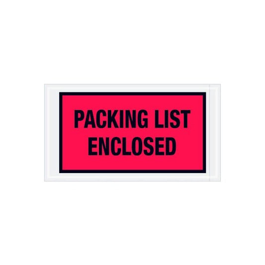 Full Face Envelopes, "Packing List Enclosed" Print, 10"L x 5-1/2"W, Red, 1000/Pack
