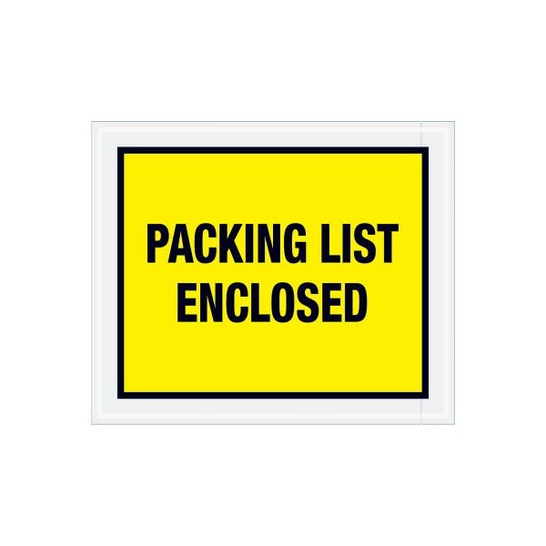 Full Face Envelopes, "Packing List Enclosed" Print, 12"L x 10"W, Yellow, 500/Pack