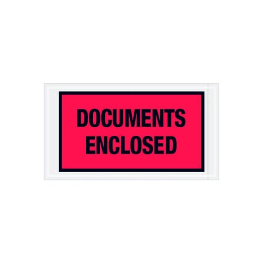 Full Face Envelopes, "Documents Enclosed" Print, 10"L x 5-1/2"W, Red, 1000/Pack