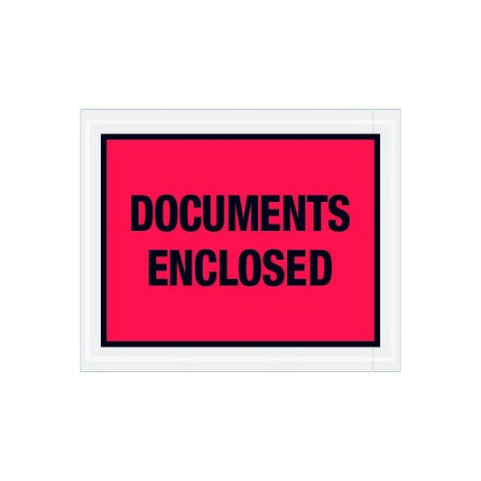 Full Face Envelopes, "Documents Enclosed" Print, 5-1/2"L x 4-1/2"W, Red, 1000/Pack