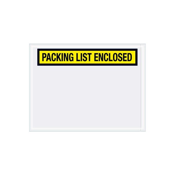 Panel Face Envelopes, "Packing List Enclosed" Print, 6"L x 4-1/2"W, Yellow, 1000/Pack