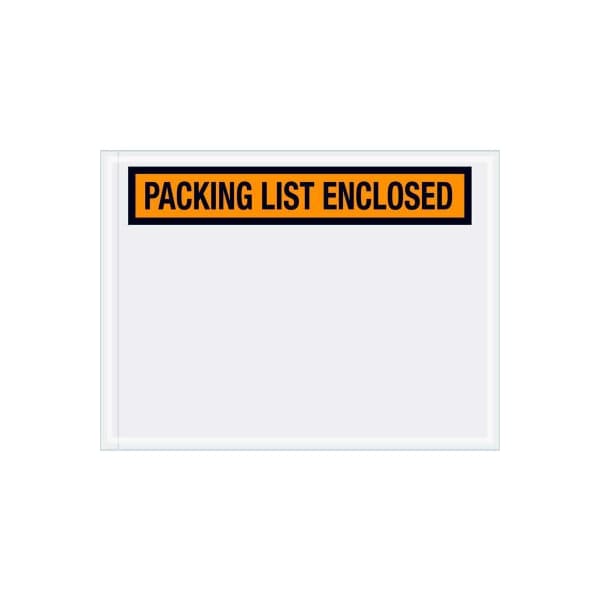 Panel Face Envelopes, "Packing List Enclosed" Print, 6"L x 4-1/2"W, Orange, 1000/Pack