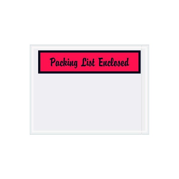 Panel Face Envelopes , "Packing List Enclosed" Print, Side Opening, 6"L x 4-1/2"W, Red, 1000/Pack