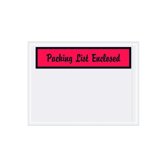Panel Face Envelopes , "Packing List Enclosed" Print, Side Opening, 6"L x 4-1/2"W, Red, 1000/Pack