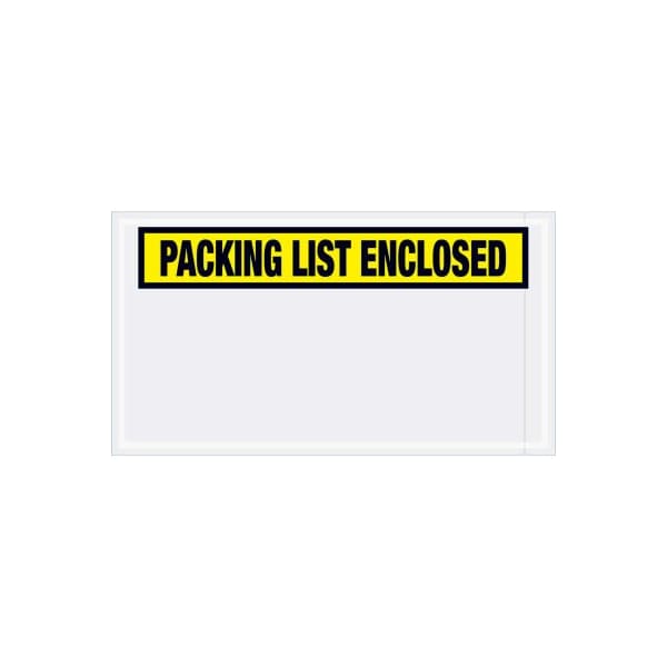 Panel Face Envelopes, "Packing List Enclosed" Print, 10"L x 5-1/2"W, Yellow, 1000/Pack