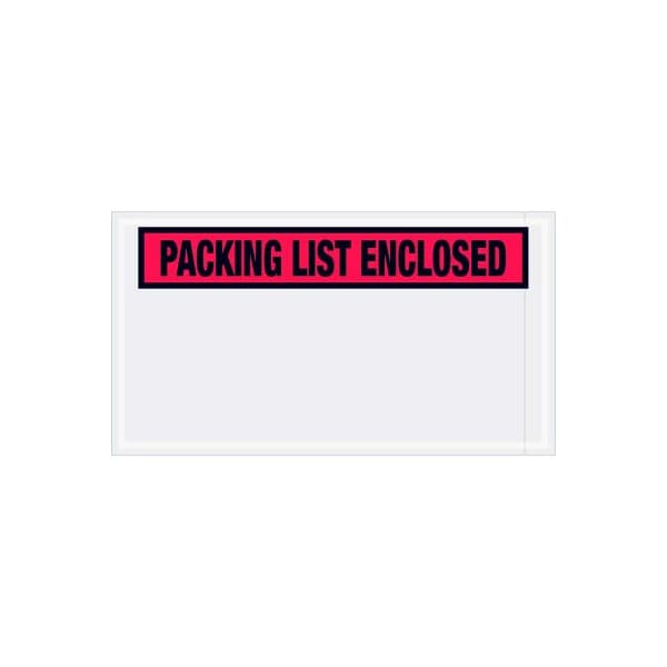 Panel Face Envelopes, "Packing List Enclosed" Print, 10"L x 5-1/2"W, Red, 1000/Pack