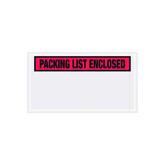 Panel Face Envelopes, "Packing List Enclosed" Print, 10"L x 5-1/2"W, Red, 1000/Pack