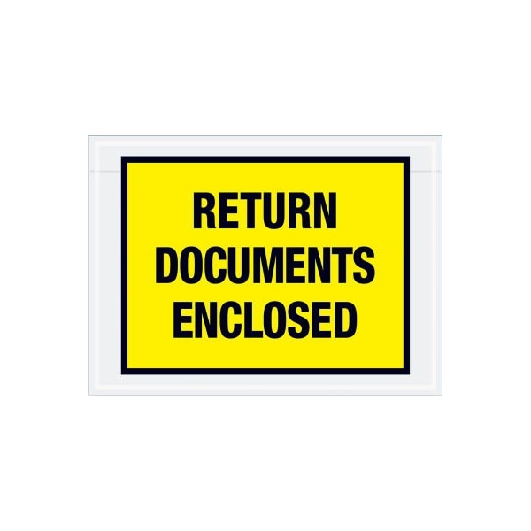 Full Face Envelopes, "Return Documents Enclosed" Print, 5-1/2"L x 7-1/2"W, Yellow, 1000/Pack