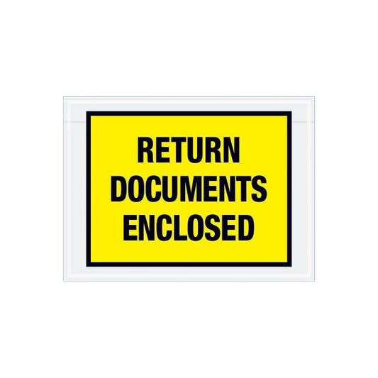 Full Face Envelopes, "Return Documents Enclosed" Print, 5-1/2"L x 7-1/2"W, Yellow, 1000/Pack