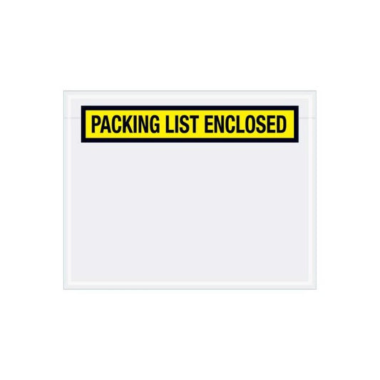 Panel Face Envelopes, "Packing List Enclosed" Print, 7"L x 5-1/2"W, Yellow, 1000/Pack