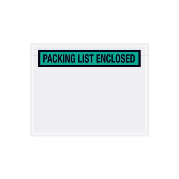 Panel Face Envelopes, "Packing List Enclosed" Print, 7"L x 5-1/2"W, Green, 1000/Pack
