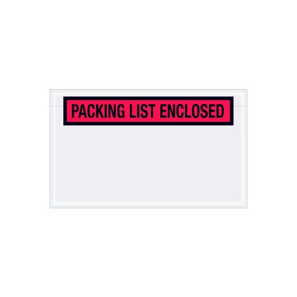 Panel Face Envelopes, "Packing List Enclosed" Print, 7-1/2"L x 4-1/2"W, Red, 1000/Pack