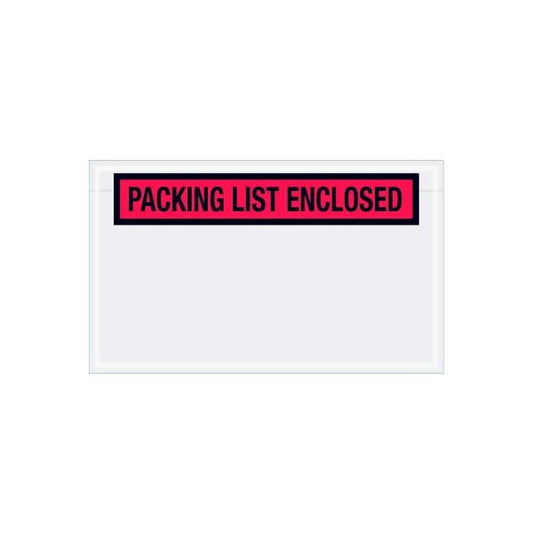Panel Face Envelopes, "Packing List Enclosed" Print, 7-1/2"L x 4-1/2"W, Red, 1000/Pack