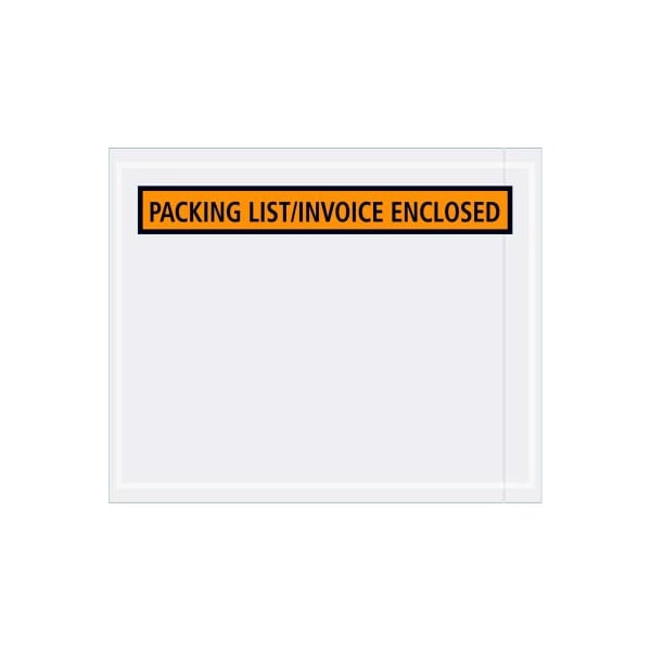 Panel Face Envelopes, "Packing List/Invoice Enclosed" Print, 5-1/2"Lx4-1/2"W, Orange, 1000/Pack