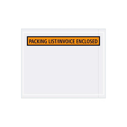 Panel Face Envelopes, "Packing List/Invoice Enclosed" Print, 5-1/2"Lx4-1/2"W, Orange, 1000/Pack