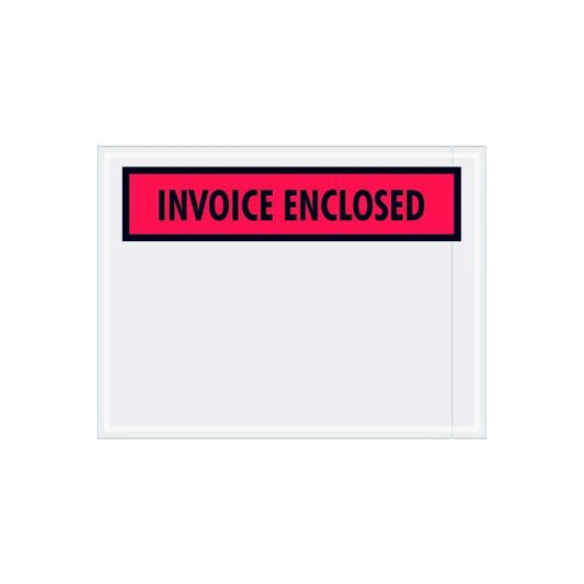 Panel Face Envelopes, "Invoice Enclosed" Print, 6"L x 4-1/2"W, Red, 1000/Pack