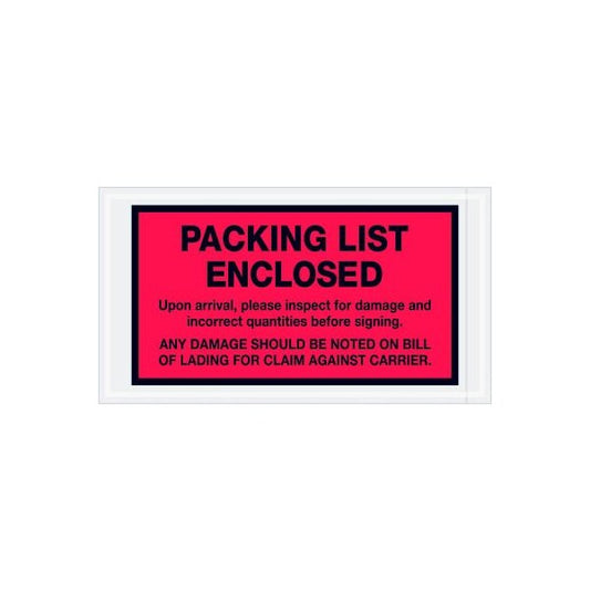 Special Use Full Face Envelopes, "Packing List Enclosed" Print, 10"L x 5-1/2"W, Red, 1000/Pack