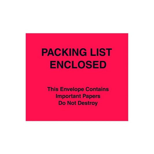 Full Face Envelopes, "Packing List Enclosed" Print, 6"L x 7"W, Red, 1000/Pack