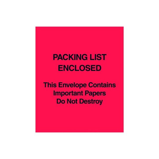 Full Face Envelopes, "Packing List Enclosed" Print, 6"L x 5"W, Red, 1000/Pack