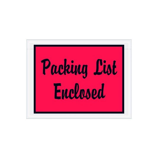 Full Face Top Opening Envelopes, "Packing List Enclosed" Print, 6"L x 4-1/2"W, Red, 1000/Pack