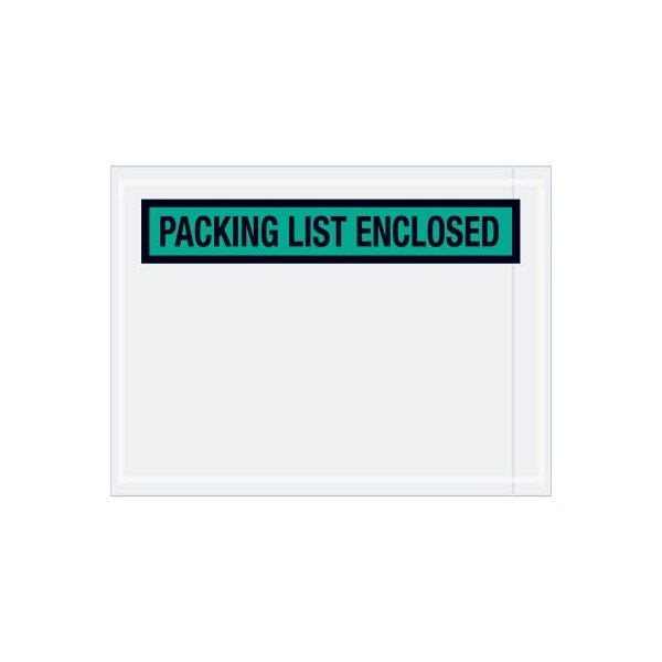 Panel Face Envelopes, "Packing List Enclosed" Print, 6"L x 4-1/2"W, Green, 1000/Pack
