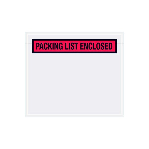 Panel Face Envelopes, "Packing List Enclosed" Print, 7"L x 6"W, Red, 1000/Pack