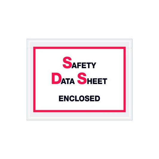Full Face SDS Envelopes, "Safety Data Sheet Enclosed" Print, 5"L x 6-1/2"W, Clear, 1000/Pack