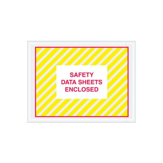 SDS Envelopes w/ "Safety Data Sheet Enclosed" Print, 6"L x 4-1/2"W, Yellow/Red, 1000/Pack